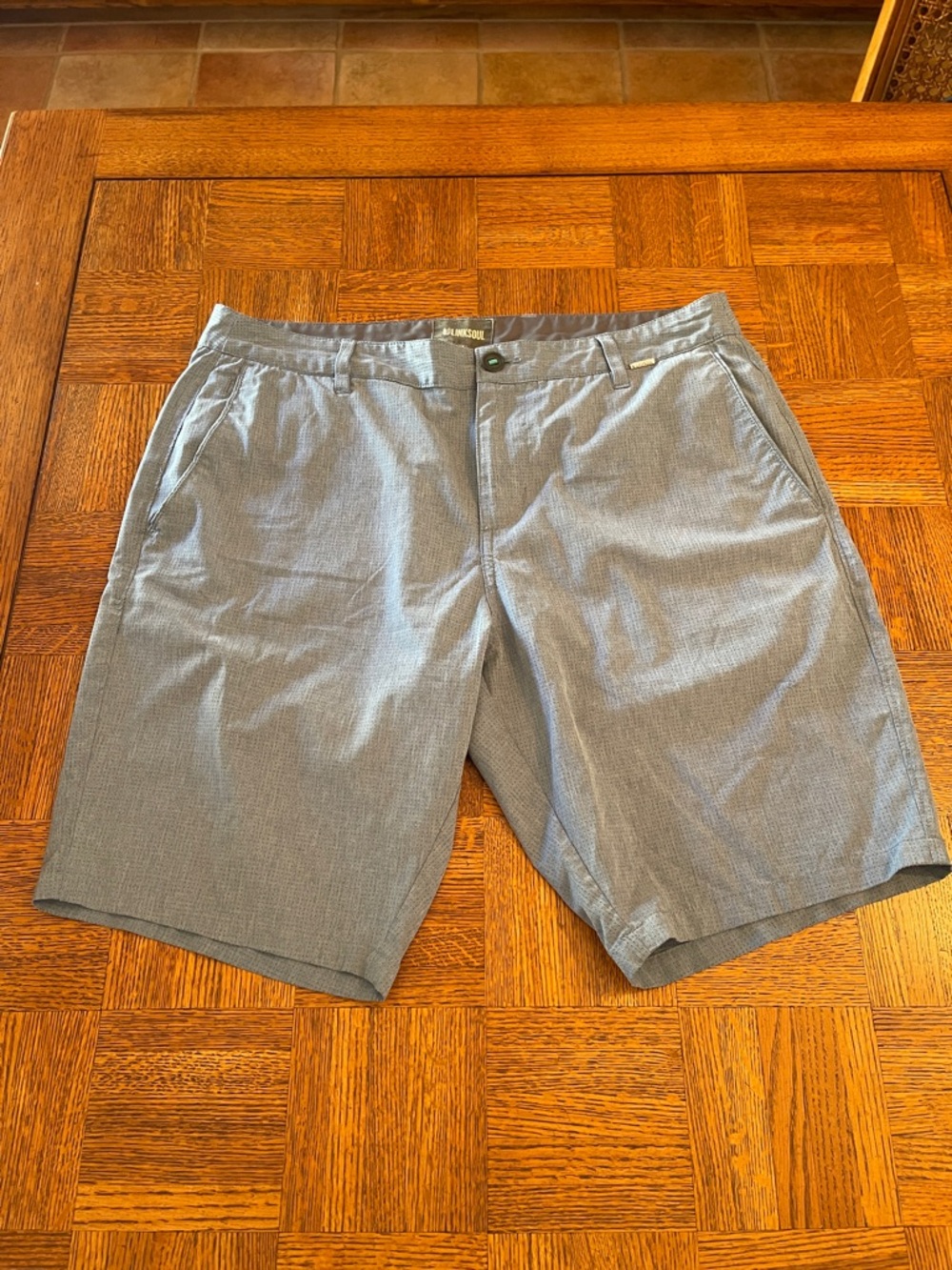 Linksoul Men's Heather Blue Flat-Front Shorts 33